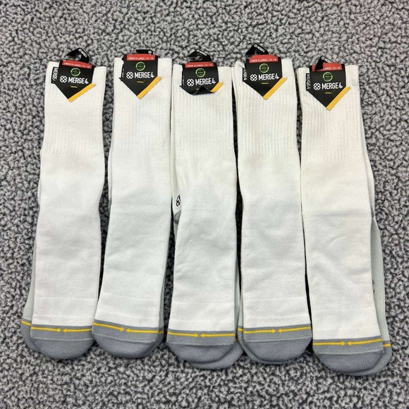 Merge4 Crew Socks Men Extra Large (13-16) Repreve White, 5 Pairs‎ New XL - Picture 1 of 4